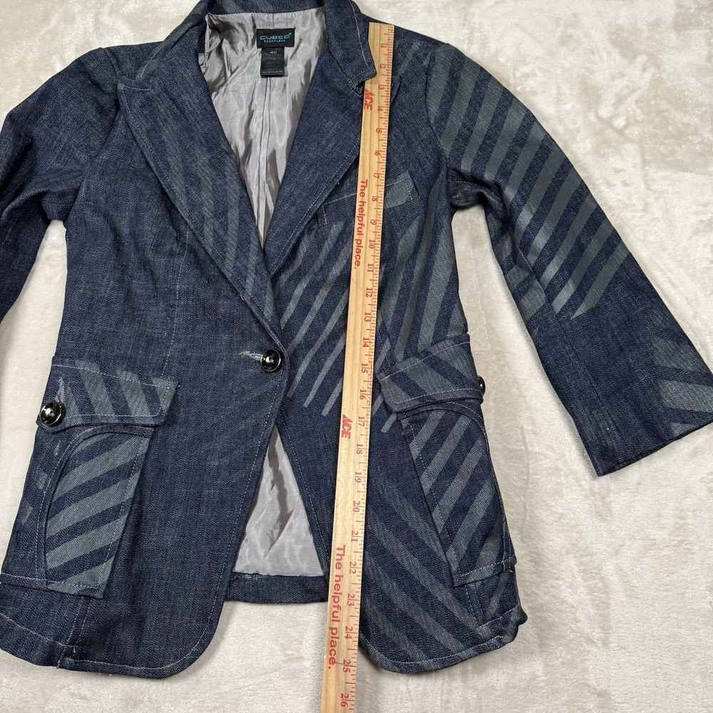 VTG Custo Barcelona Denim Jacket Blazer Womens Size 40 US 8 Art To Wear Y2K Blue - Picture 6 of 9